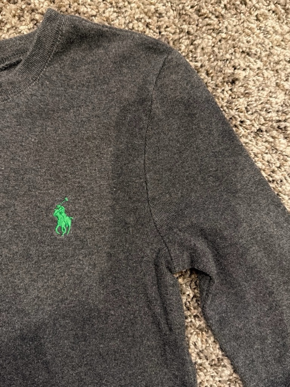 Ralph Lauren Long Sleeve Crewneck Tee - Charcoal with Green Logo - Picture 2 of 4